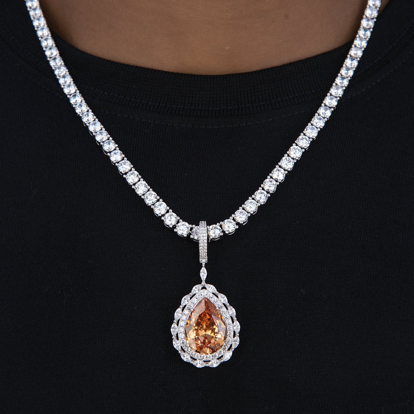 Iced Teardrop Rock Pendant in White Gold