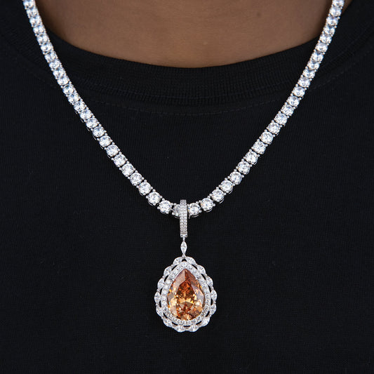 Iced Teardrop Rock Pendant in White Gold