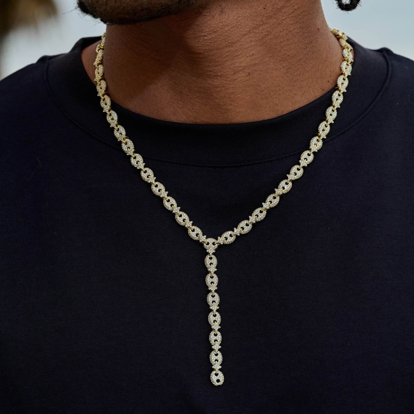 Iced Valentina Lariat Necklace in Yellow Gold