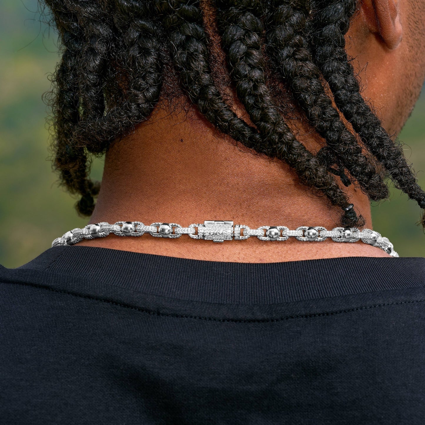 Iced Plain Ball Chain Necklace in White Gold - 6mm