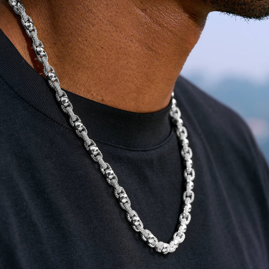 Iced Plain Ball Chain Necklace in White Gold - 6mm