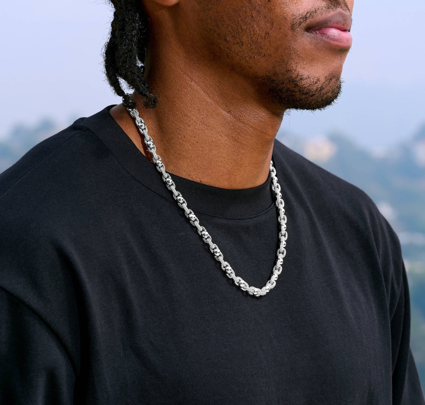 Iced Plain Ball Chain Necklace in White Gold - 6mm