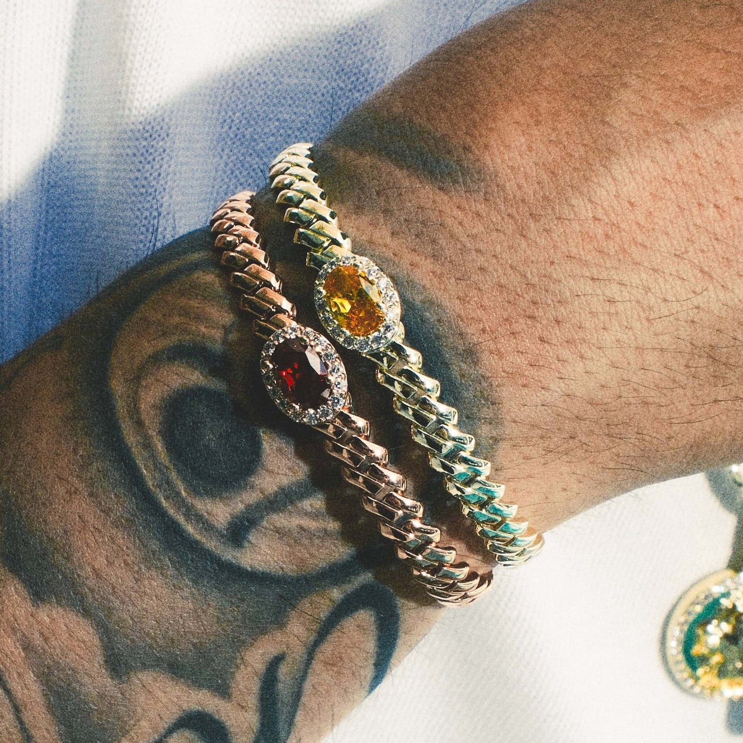 Iced Canary Oval Cuff Bracelet in Yellow Gold - 3mm