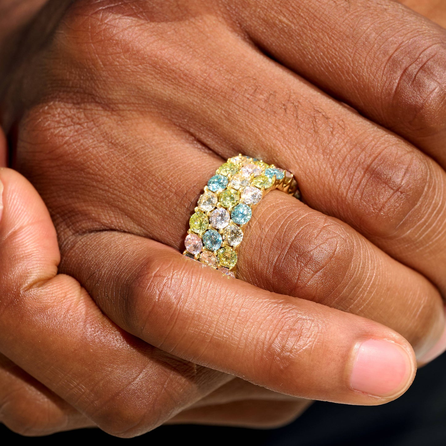 Multicolor Stacked Eternity Ring in Yellow Gold Vermeil