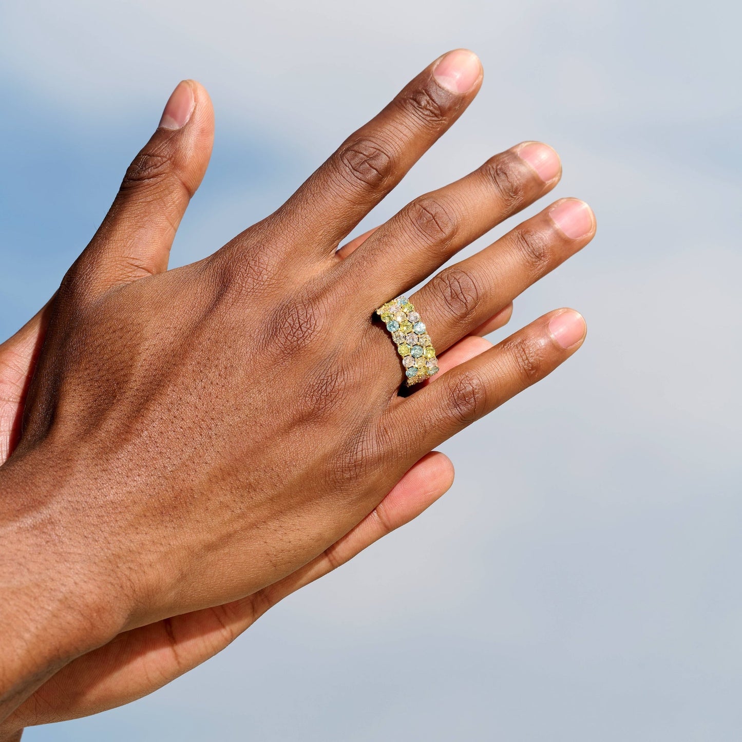 Multicolor Stacked Eternity Ring in Yellow Gold Vermeil