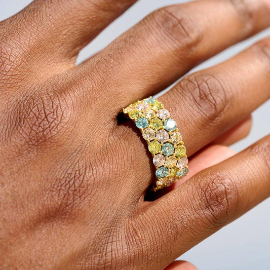 Multicolor Stacked Eternity Ring in Yellow Gold Vermeil