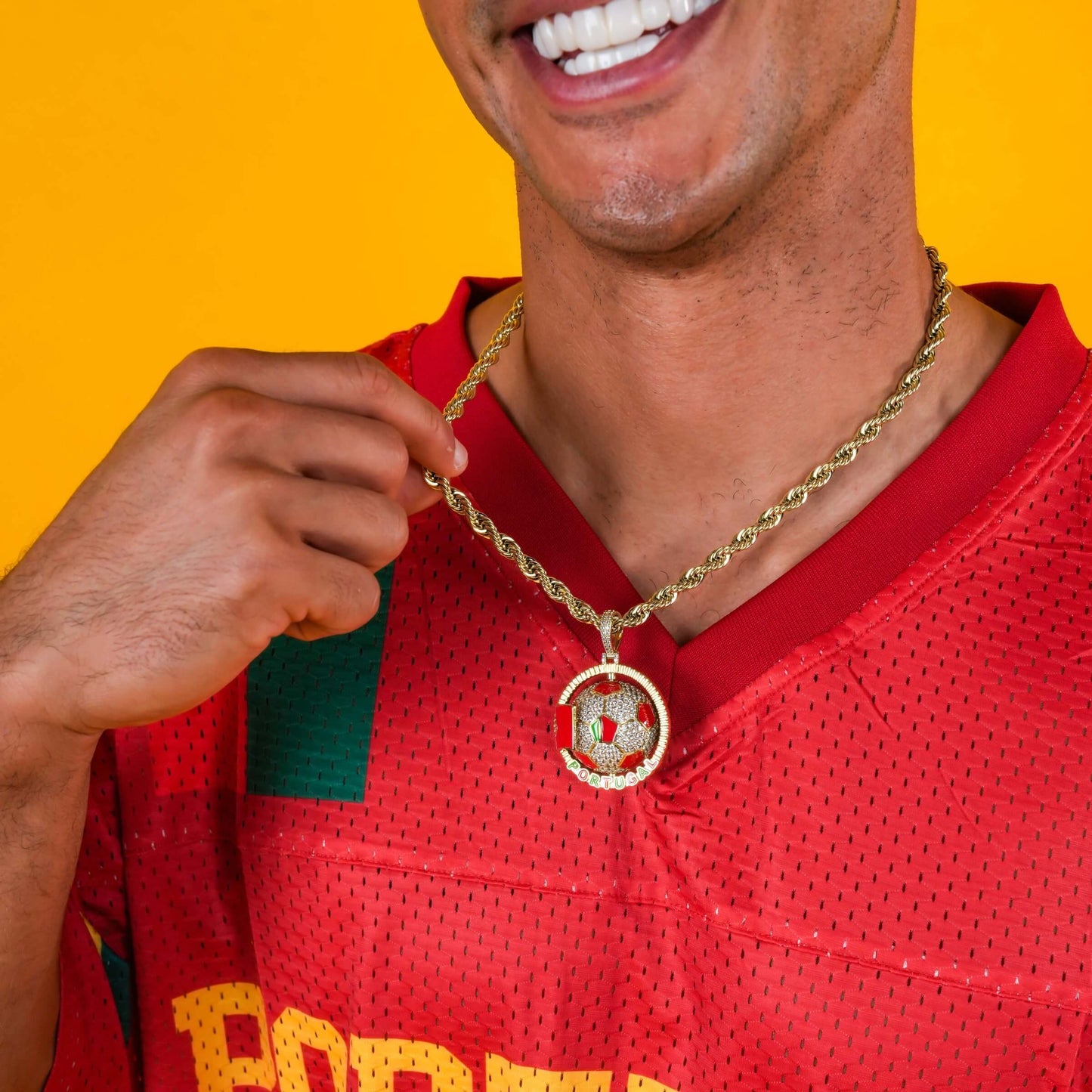 Diamond Portugal Spinning Globe Flag Pendant in Yellow Gold