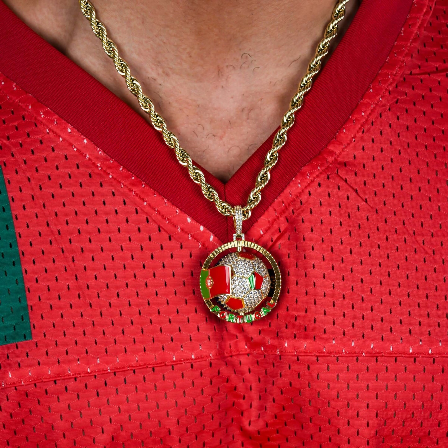 Diamond Portugal Spinning Globe Flag Pendant in Yellow Gold