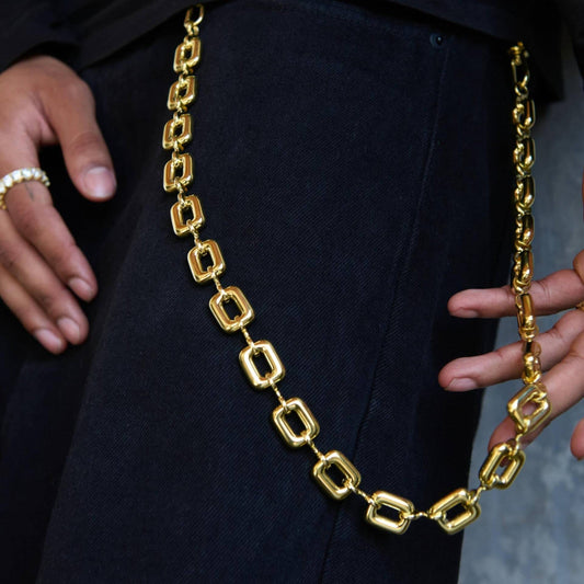 Square Link Pant Chain in Yellow Gold - 15MM
