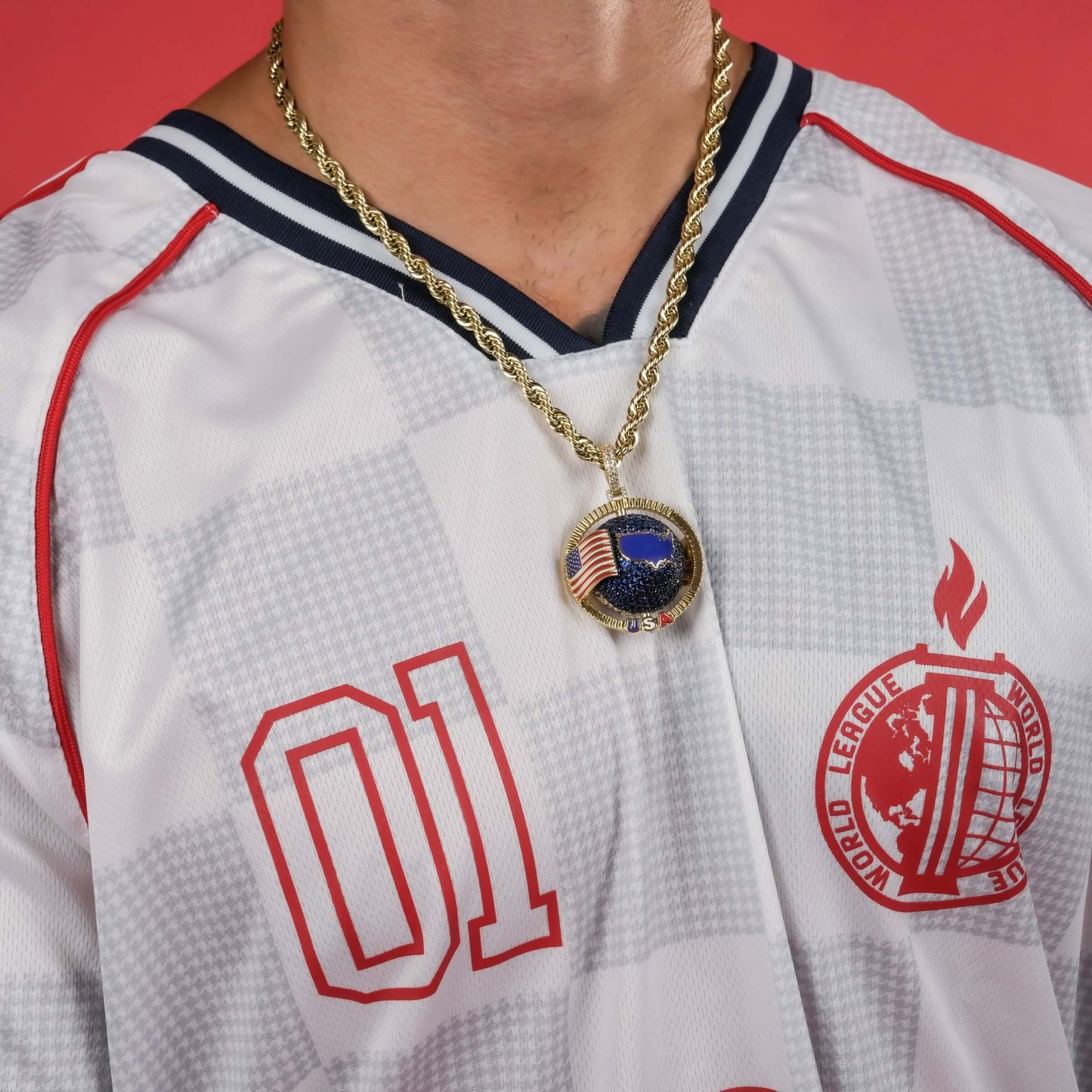 Diamond USA Spinning Globe Flag Pendant in Yellow Gold
