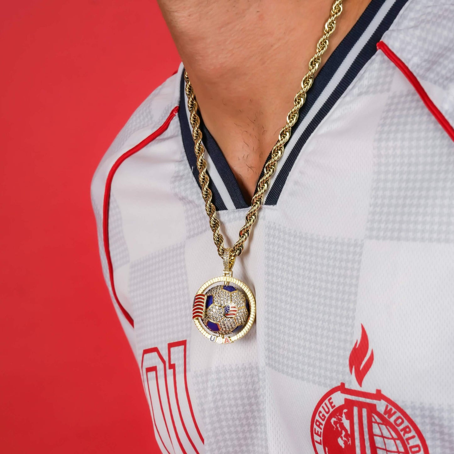 Diamond USA Spinning Globe Flag Pendant in Yellow Gold