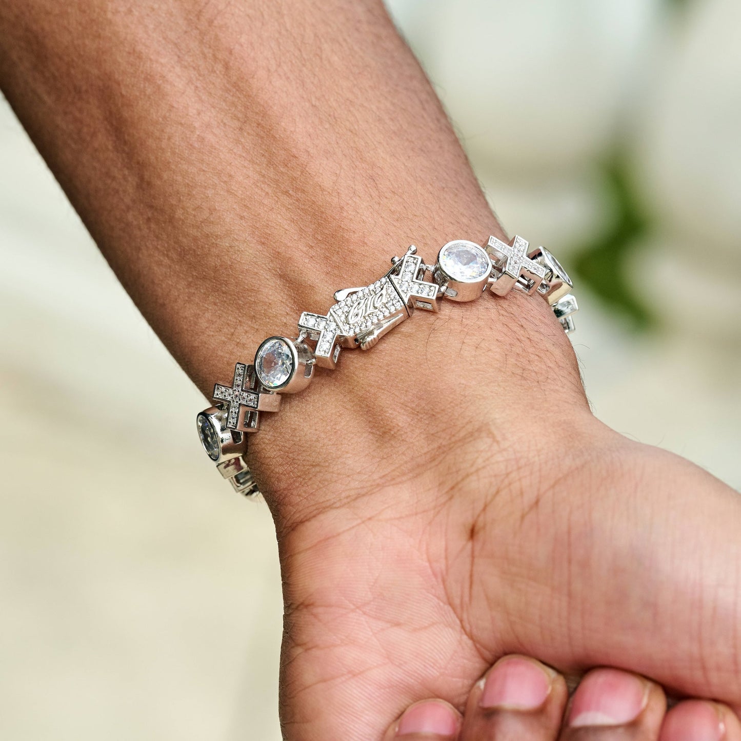 Iced XOXO Tennis Chain Bracelet in White Gold
